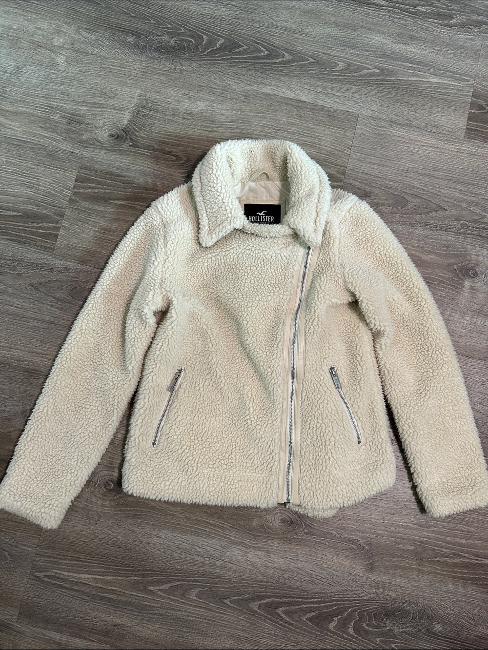 Hollister Cream Jacket Sherpa Asymmetrical Zip